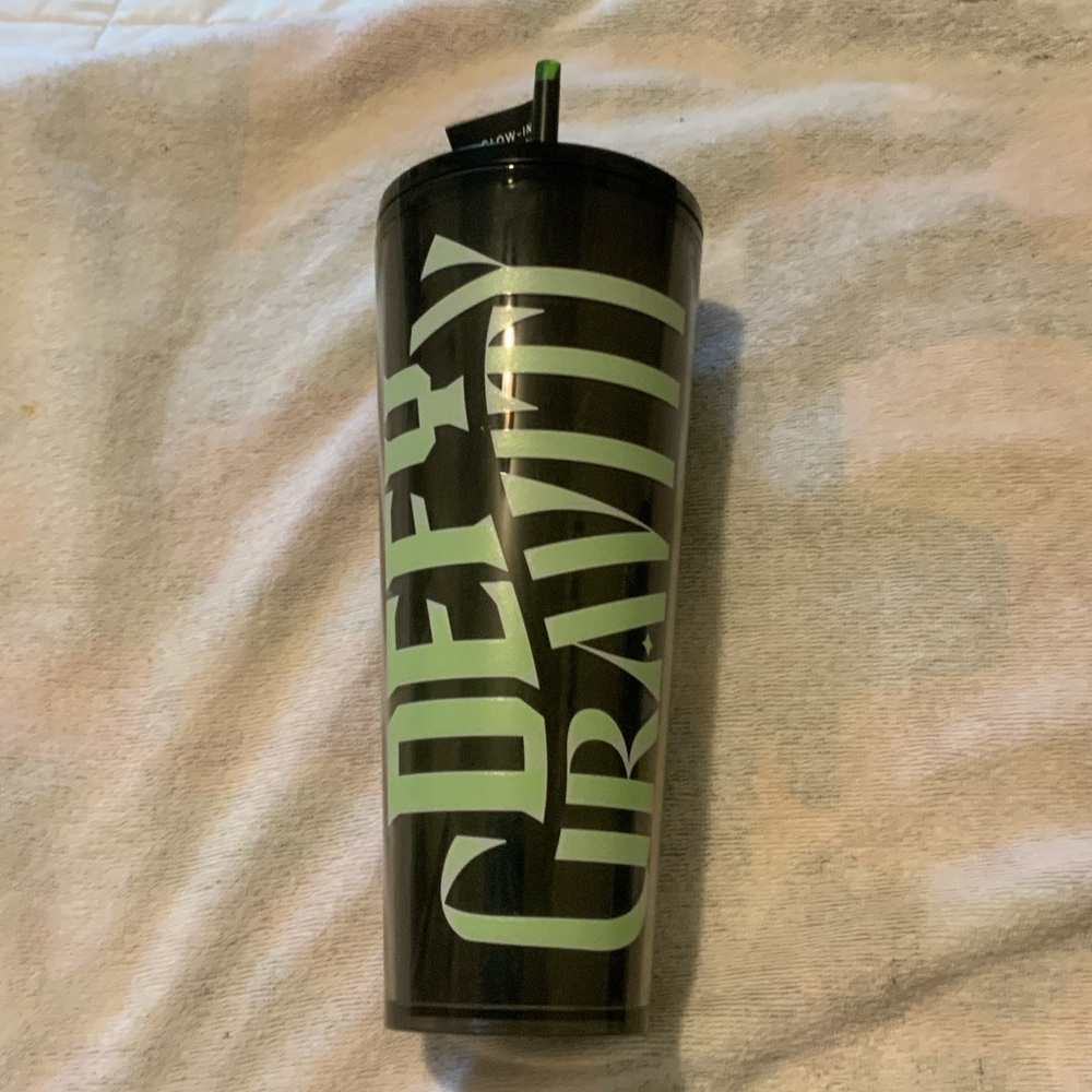 Starbucks Defy Gravity Black glow in dark 24oz Tumbler with Mint Green Logo